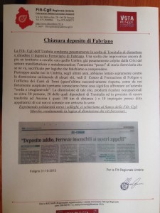 Documento Cgil chiusura deposito ferroviario Fabriano